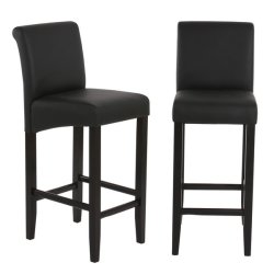 Barstole - 2 stk med mat sort lder, mrke trben, fodsttte og hj ryg