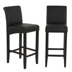 Barstole - 2 stk med mat sort lder, mrke trben, fodsttte og hj ryg