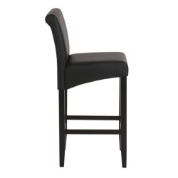 Barstole - 2 stk med mat sort lder, mrke trben, fodsttte og hj ryg