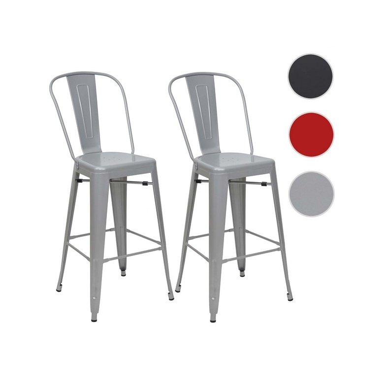 Barstol i industriel design - 2 stk barstole i gr metal med hj rygln