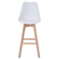 Barstole - 2 stk hvide barstole med kunstlder, 4 lyse trben og rygln