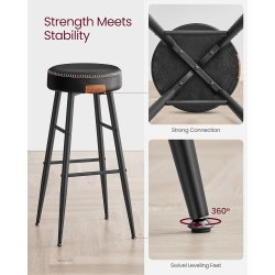 Barstol med kunstlder - st med 2 barstole - sort H76,2 cm