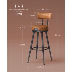 Barstol med kunstlder - st med 2 - sdehjde 76 cm - brun