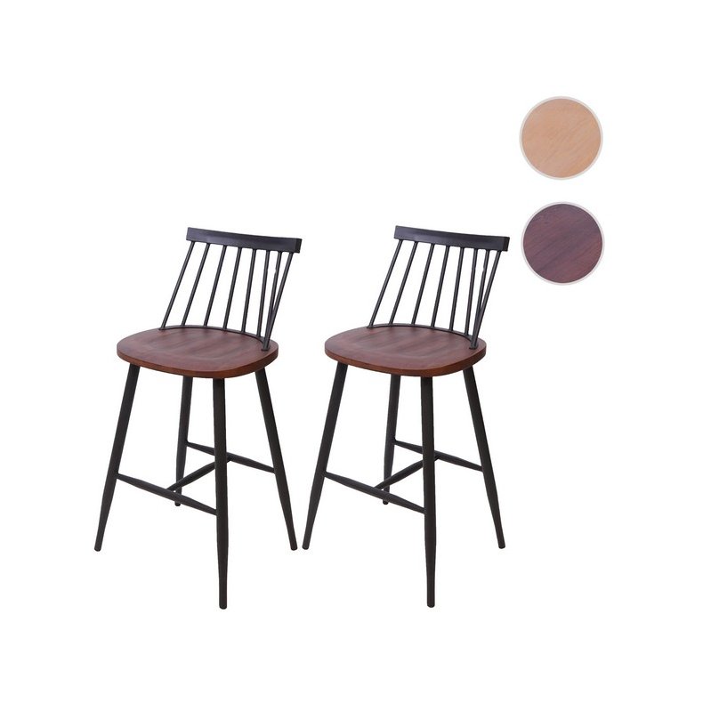 Barstole - 2 barstole i retro design i metal og tr med fodsttte