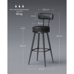 Barstol med kunstlder - st med 2 - sdehjde 76 cm - sort
