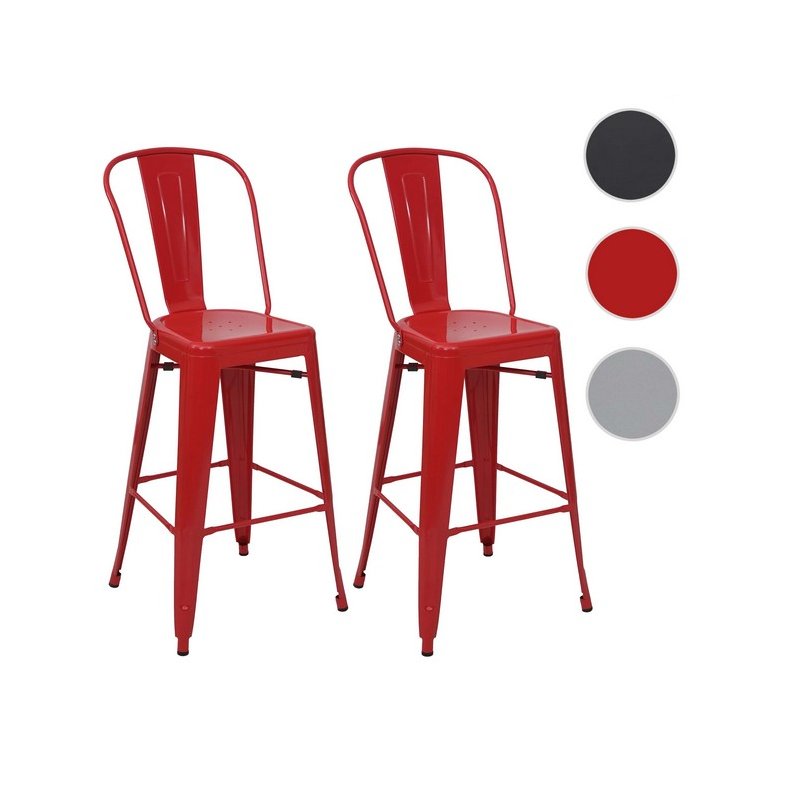 Barstol i industriel design - 2 stk barstole i rd metal med hj rygln
