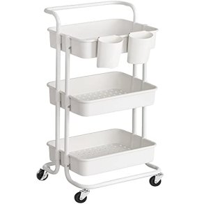 Barvogn p� hjul - serveringsvogn og rullebord med h�ndtag - hvid