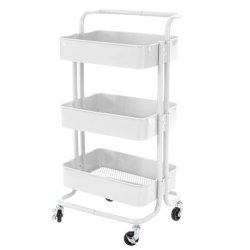 Barvogn p hjul - serveringsvogn og rullebord med hndtag - hvid