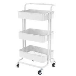 Barvogn p hjul - serveringsvogn og rullebord med hndtag - hvid