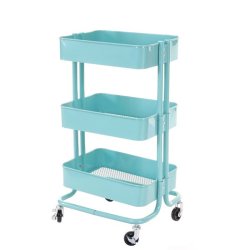 Barvogn p hjul - serveringsvogn og rullebord med 3 hylder - mint