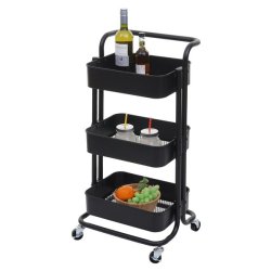 Barvogn p� hjul - serveringsvogn og rullebord med h�ndtag - sort