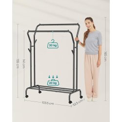 Tjstativ p hjul - dobbelt tjskinne sort 103,5 x 52,5 x 155