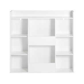 Brne bogreol med rum og hylder - lav reol - hvid 106x30x104