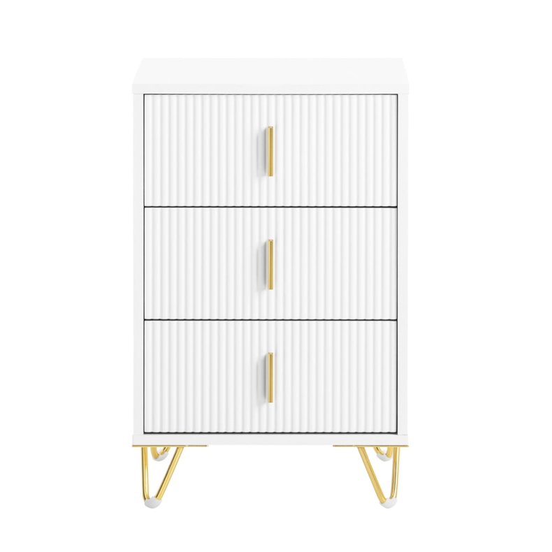 Bord med 3 skuffer - sengebord, natbord, sidebord - hvid