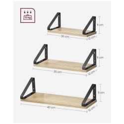 Hylder i tr� - 3 v�gh�ngte sv�vende tr�hylder - brune v�ghylder