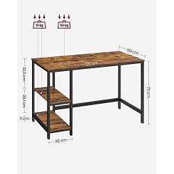 Skrivebord med 2 hylder - computerbord - rustik brun 120x60x75