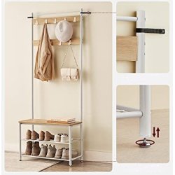 Garderobestativ med knager�kker og skohylder - egetr� og hvid