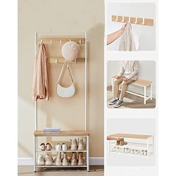 Garderobestativ med knager�kker og skohylder - egetr� og hvid