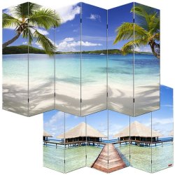 Rumdeler med 2 strand motiver - flytbar foldev�g/foldesk�rm 180 x 240 cm