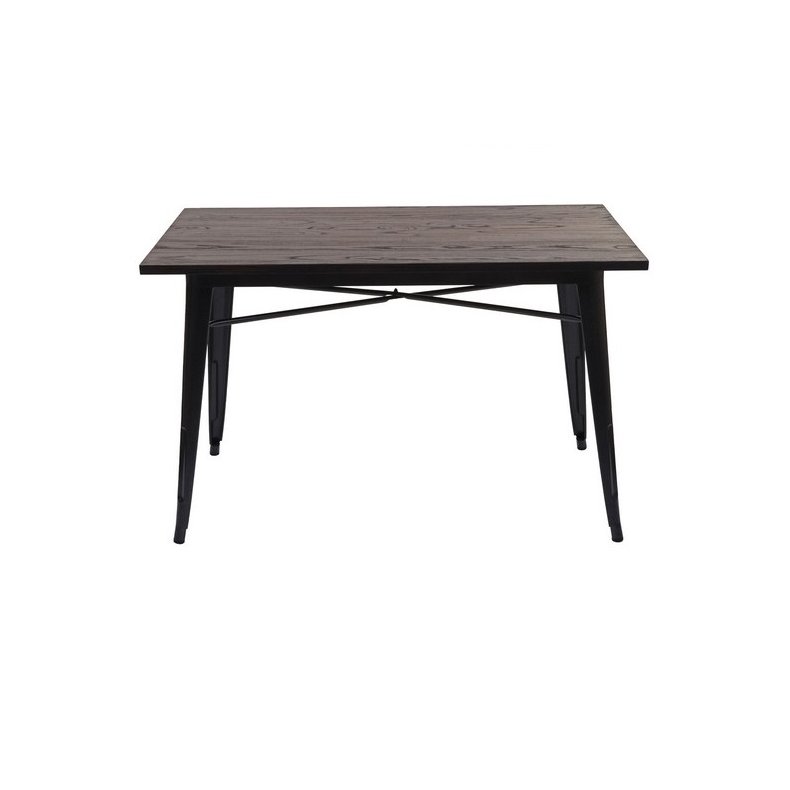 Cafebord med brun bordplade og sorte metalben - bistro bord og spisebord