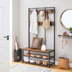 Garderobestativ med knagerkker og 2 skohylder - rustik brun