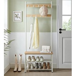 Garderobestativ med knager�kker og skohylder - egetr� og hvid