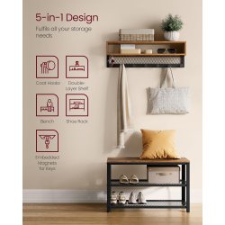 Garderobestativ - skobnk, knagerkke, hattehylde - rustik brun