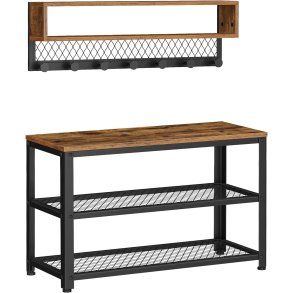 Garderobestativ - skobnk, knagerkke, hattehylde - rustik brun