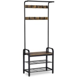 Garderobestativ med knagerkker og bjlestang - rustik brun