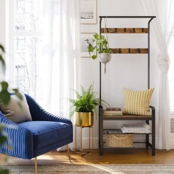 Garderobestativ med knagerkker og bjlestang - rustik brun