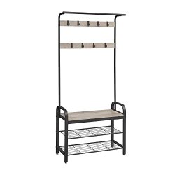 Garderobestativ med knager�kker og 2 skohylder - gr� beige