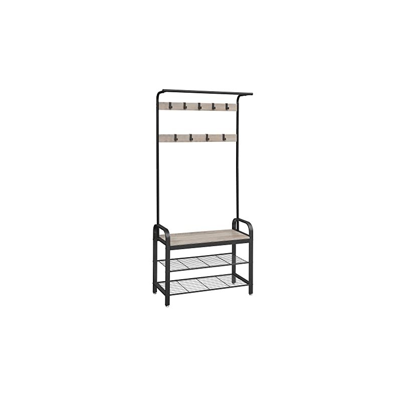 Garderobestativ med knager�kker og 2 skohylder - gr� beige