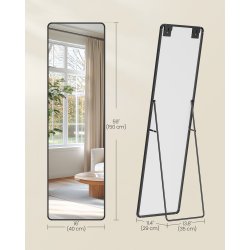 Helkropsspejl 150 x 40cm - rektangul�rt helfigur spejl - sort