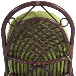 Gyngestol - brun rattan flet gyngestol med gr�n pude