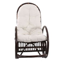 Gyngestol - brun rattan flet gyngestol med hvid pude