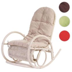 Gyngestol - hvid rattan flet gyngestol med creme hvid pude