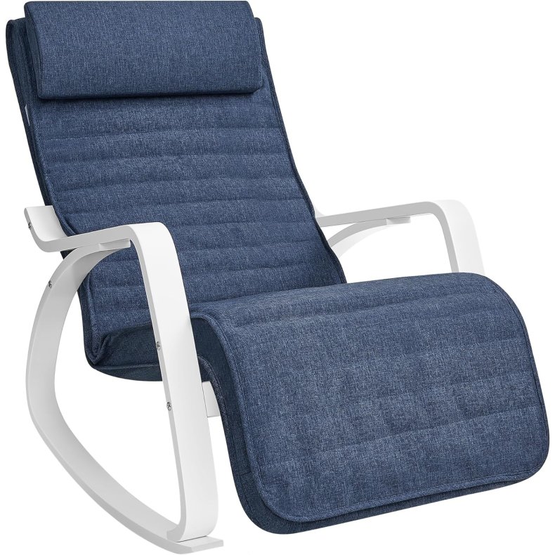 Gyngestol i birketr� med justerbar fodst�tte - bl� hynde