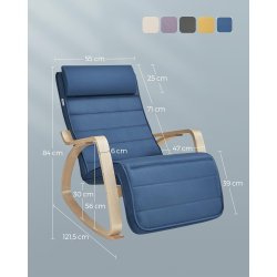 Gyngestol i birketr� med justerbar fodst�tte - bl� hynde