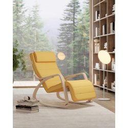 Gyngestol i birketr� med justerbar fodst�tte - gul hynde