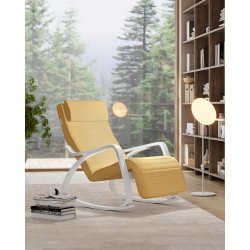 Gyngestol i birketr� med justerbar fodst�tte - gul hynde