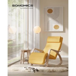 Gyngestol i birketr� med justerbar fodst�tte - gul hynde