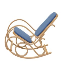 Gyngestol lavet af birketr� med bl�t stof p� stofs�de - rokkestol