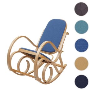 Gyngestol lavet af birketr� med bl�t stof p� stofs�de - rokkestol