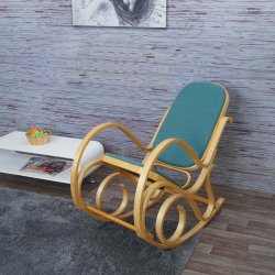 Gyngestol lavet af birketr� med gr�nt stof p� stofs�de - rokkestol