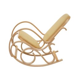 Gyngestol lavet af birketr� med gult stof p� stofs�de - rokkestol