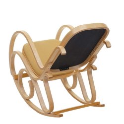 Gyngestol lavet af birketr� med gult stof p� stofs�de - rokkestol