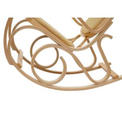 Gyngestol lavet af birketr� med gult stof p� stofs�de - rokkestol