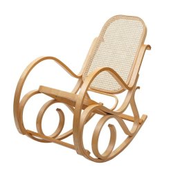 Gyngestol lavet af birketr� med rattan flet p� s�de - rokkestol