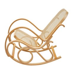 Gyngestol lavet af birketr� med rattan flet p� s�de - rokkestol