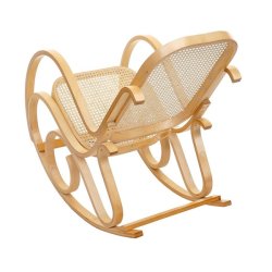 Gyngestol lavet af birketr� med rattan flet p� s�de - rokkestol